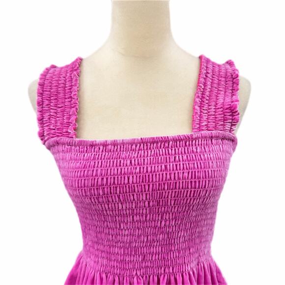 Anthropologie Bright Pink Velvet Peplum Smocked Ruffle Sleeve Tank Top Blouse - Picture 4 of 9